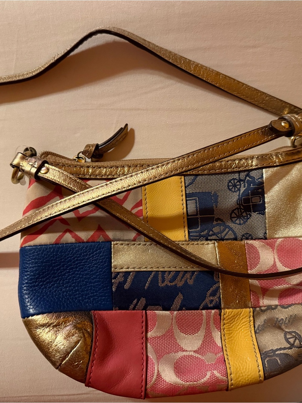 Coach Patchwork Crossbody Bag in Pink, Blue, Yellow, Gold